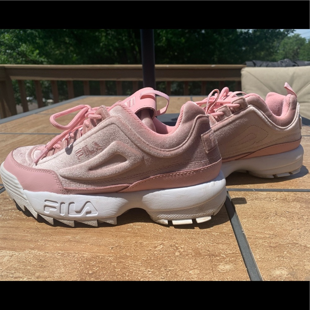 Pink suede Fila sneakers